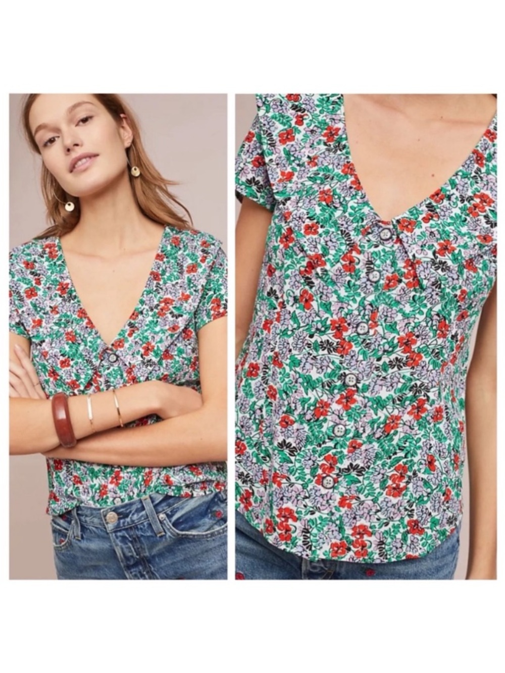 Maeve by Anthropologie Austen Collar Floral Blouse Size L 12
